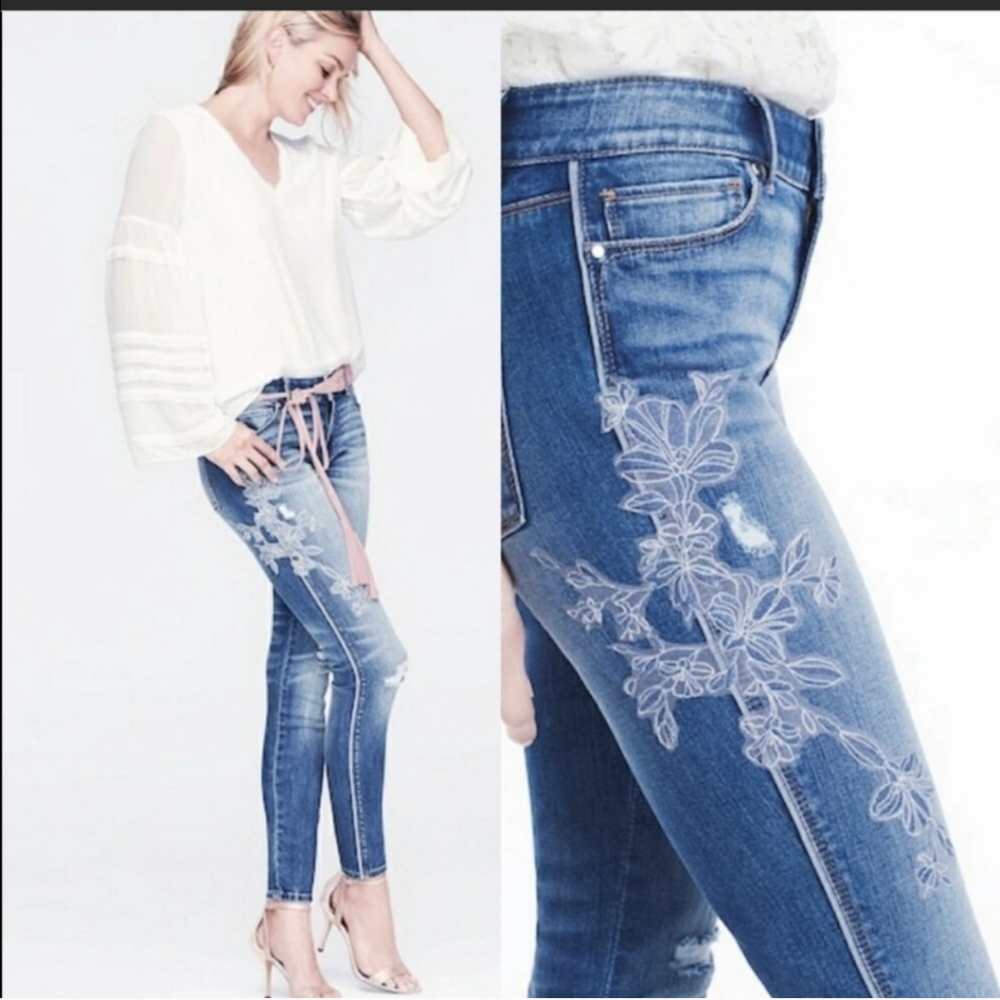 WHBM floral embroidered skinny jeans